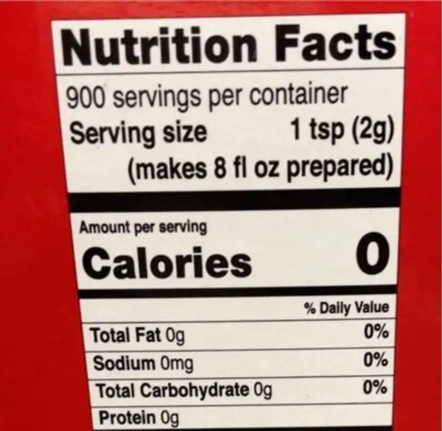 Red label loose leaf black tea nutrition facts table