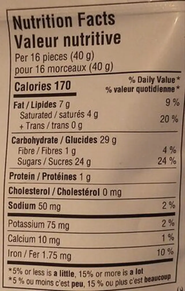 Açaí & Blueberry Flavour Dark Chocolate Balls nutrition facts table