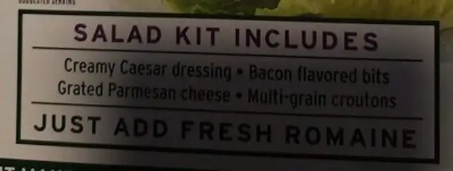Family size caesar salad kit nutrition facts table