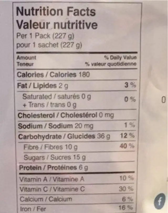 Boom smoothie nutrition facts table