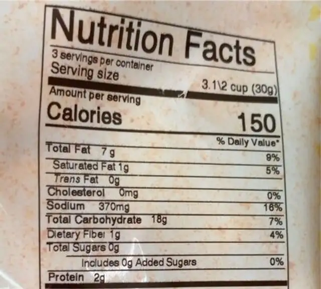 Spicy bhungra nutrition facts table
