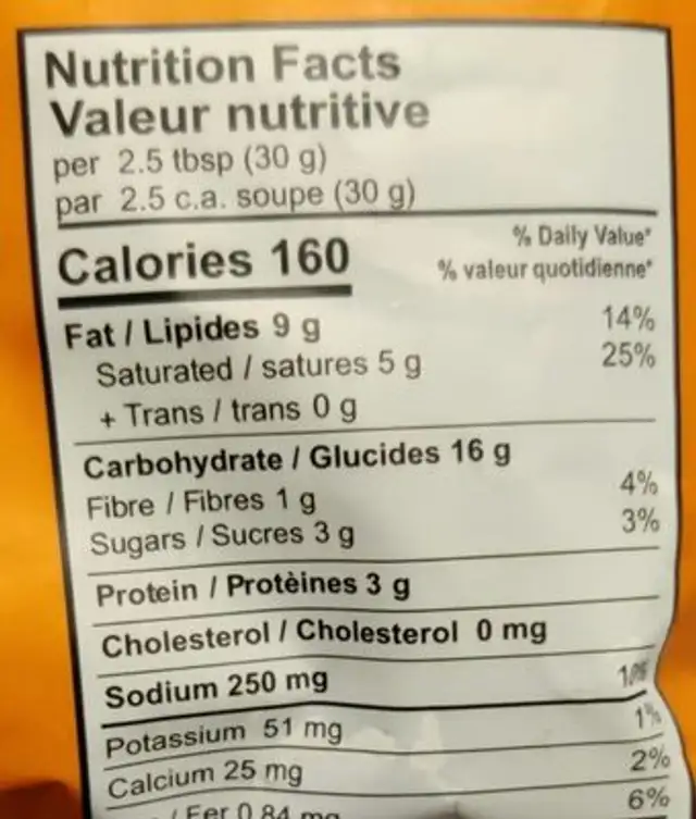 Bhakarwadi nutrition facts table