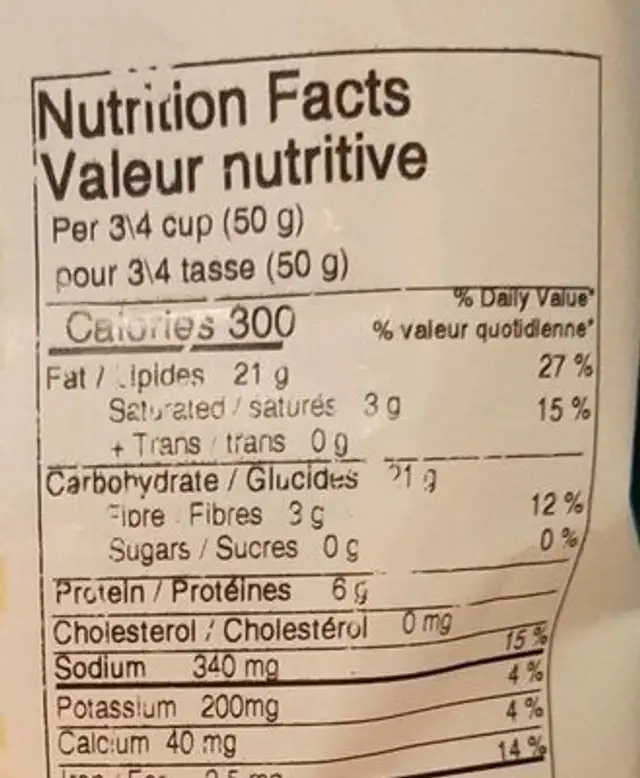 Surati sev hot nutrition facts table