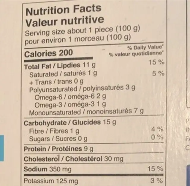 Poisson pané sans gluten nutrition facts table