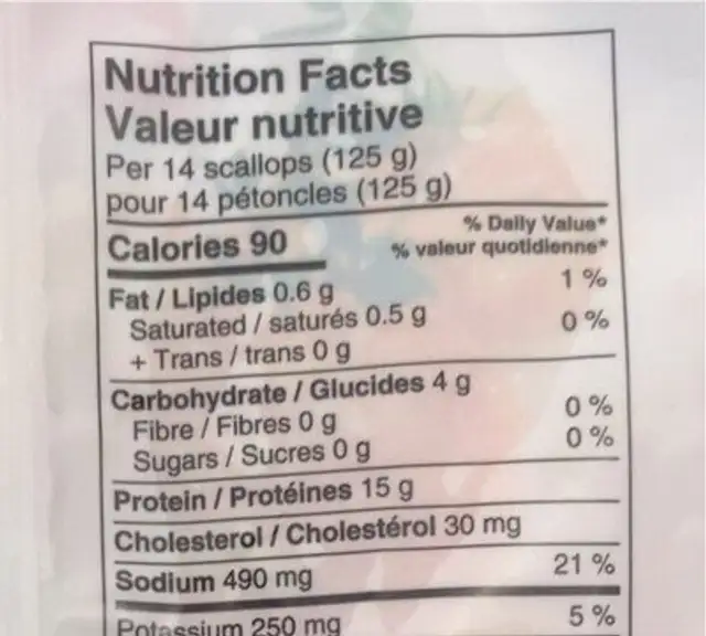 Scallops nutrition facts table