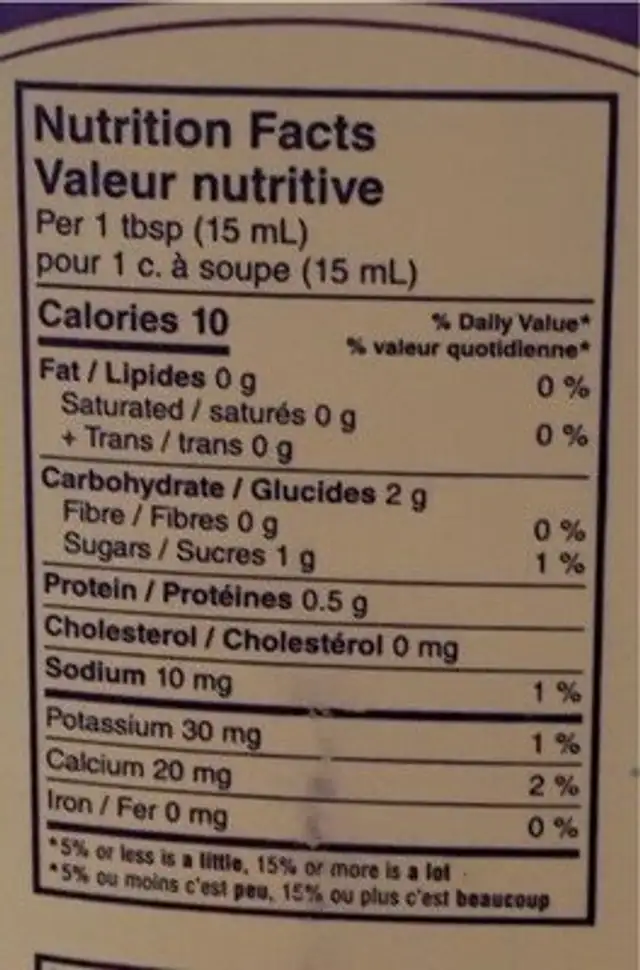 Fat-Free Creamer nutrition facts table