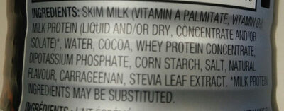 Pro high protein milk shake ingredients label