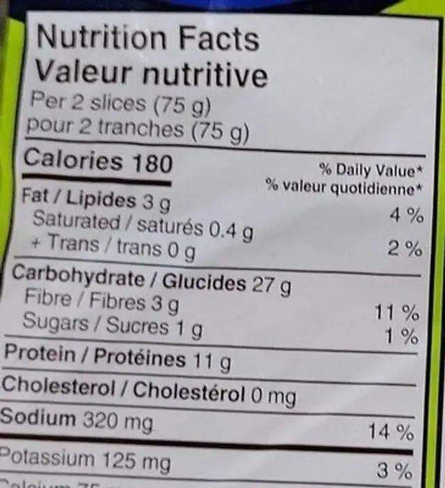 Dempsters zero protein nutrition facts table