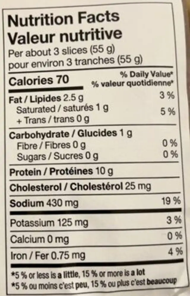 Thinly Sliced Smoked Beef Pastrami nutrition facts table
