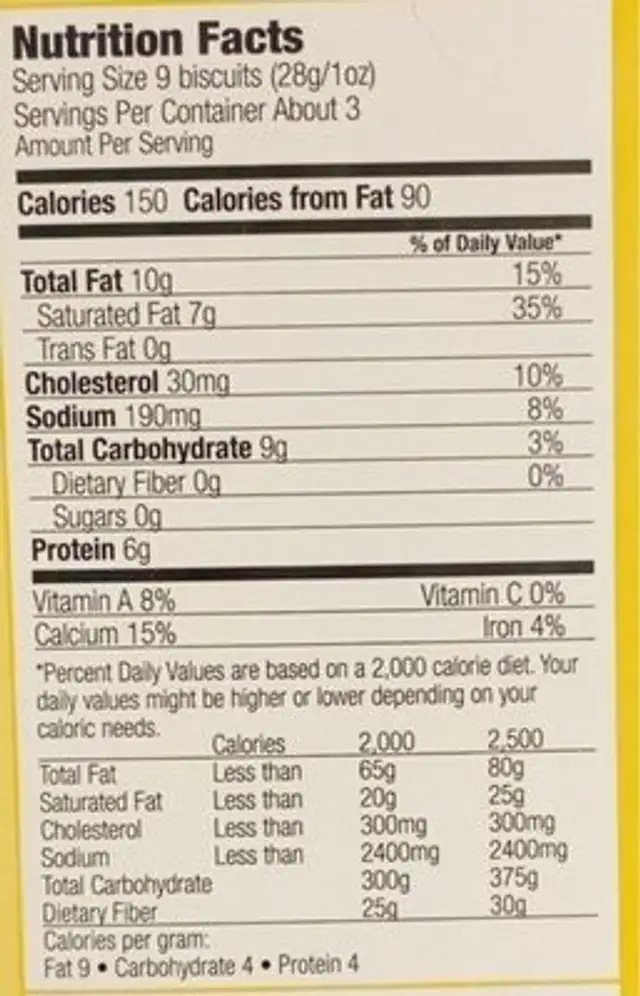 Vidalia Onion Cheese Grits Bits nutrition facts table