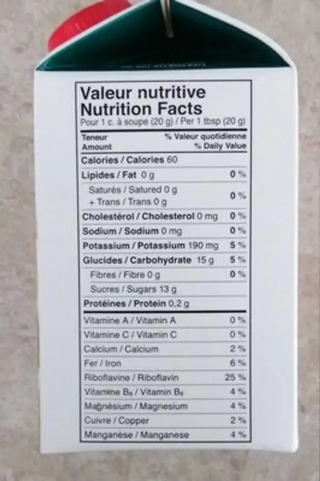 L'Authentic Grandma nutrition facts table