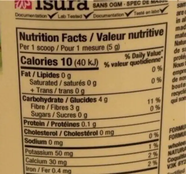 Soothe me nutrition facts table