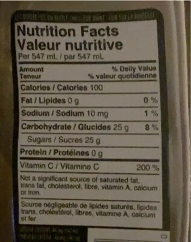 Green Tea with Honey nutrition facts table