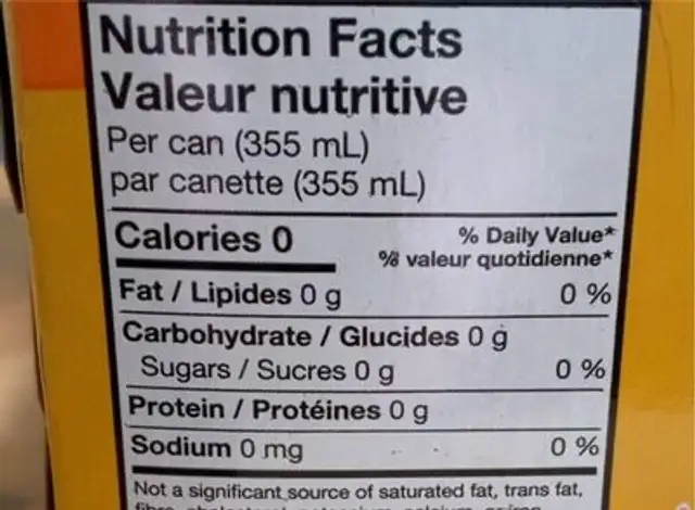 Mango Bubly nutrition facts table