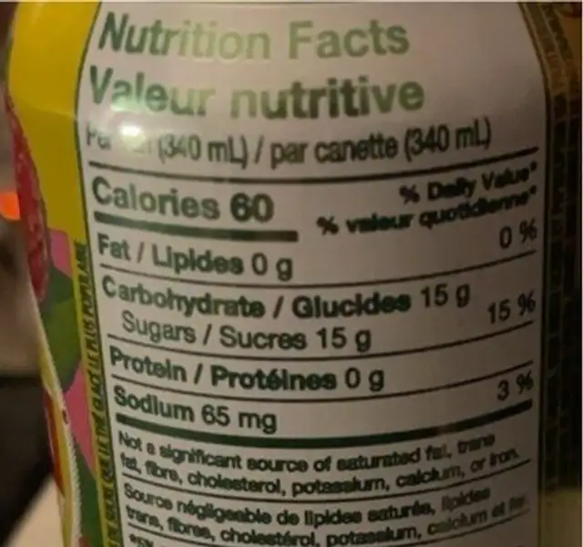Raspberry Iced Tea nutrition facts table