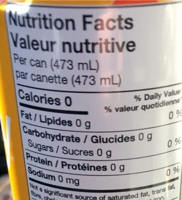 Mango Bubly nutrition facts table
