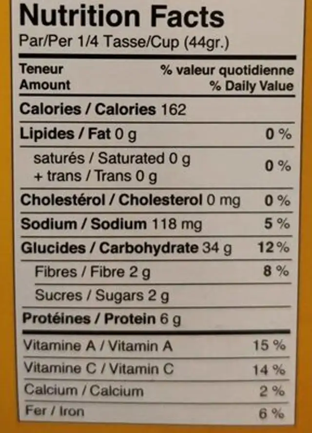 Couscous à la provençale nutrition facts table