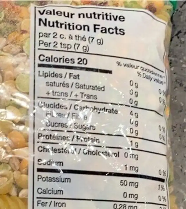Melange a soupe nutrition facts table
