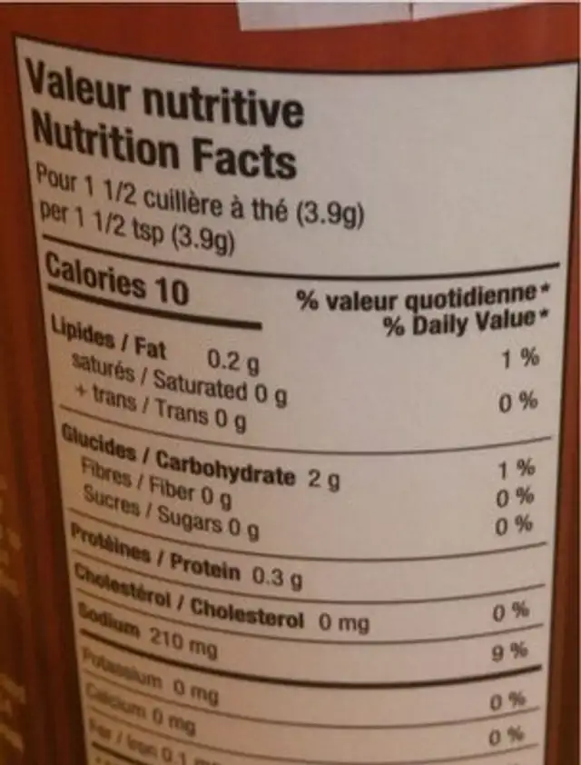 Mélange de Poutine nutrition facts table