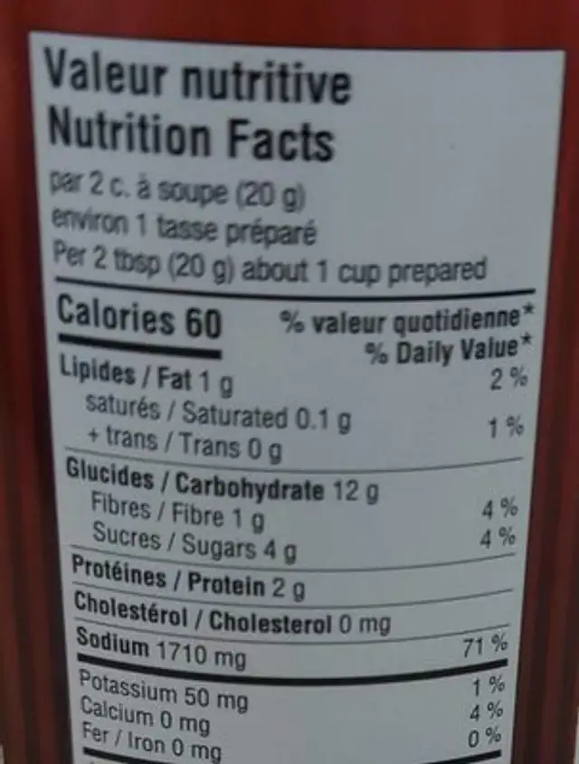 Bouillon déshydratée oignon nutrition facts table