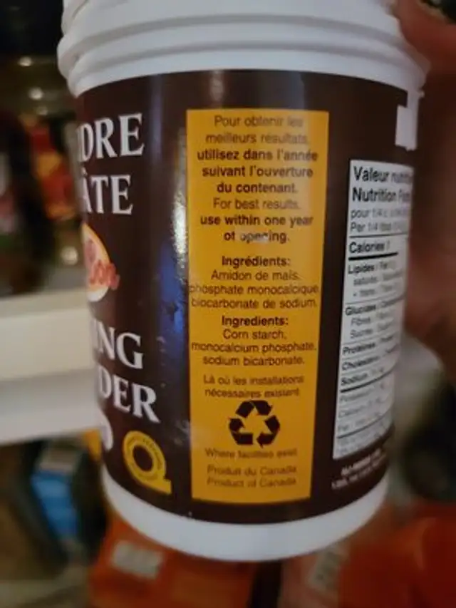 Poudre a pate ingredients label