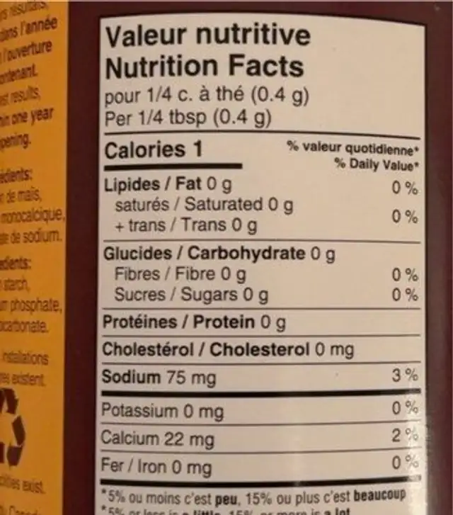 Poudre a pate nutrition facts table