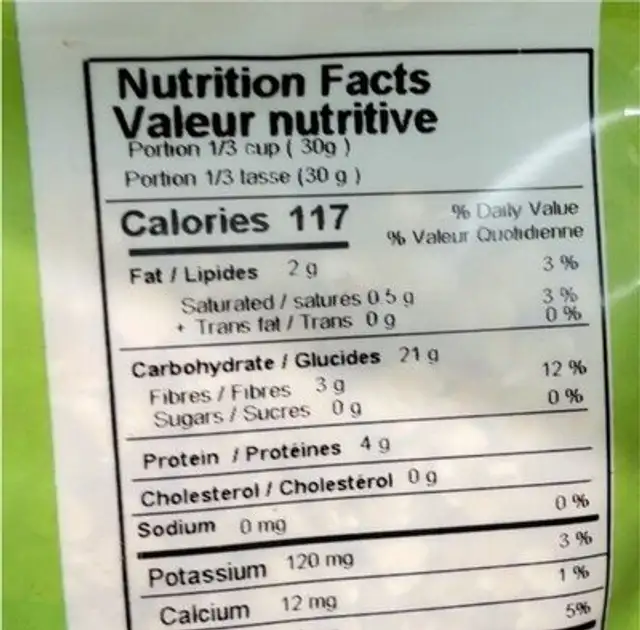Gruau nutrition facts table