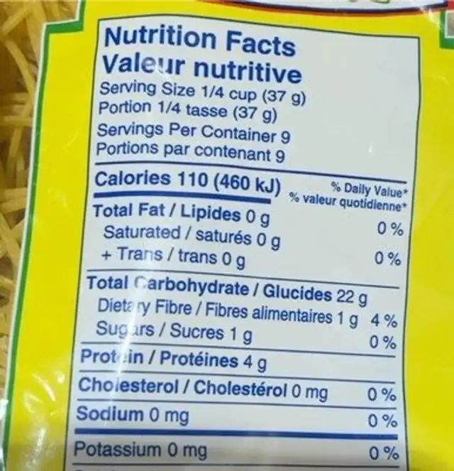 Chow Mein nutrition facts table