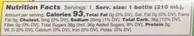 Lemonade drink nutrition facts table
