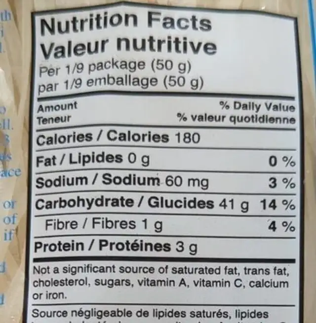 Rice Stick nutrition facts table