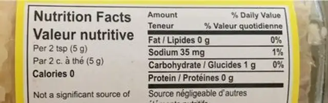 Gingembre haché nutrition facts table