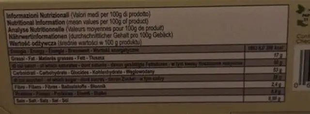 Colomba tradizionale nutrition facts table