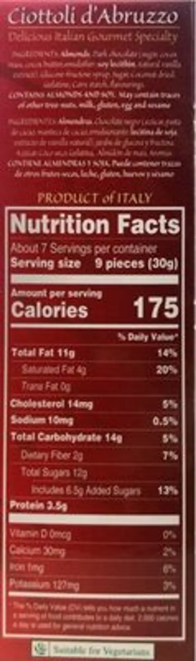 Ciottoli nutrition facts table