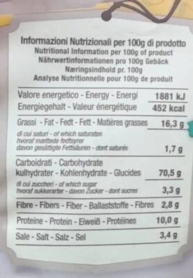 Crostini nutrition facts table