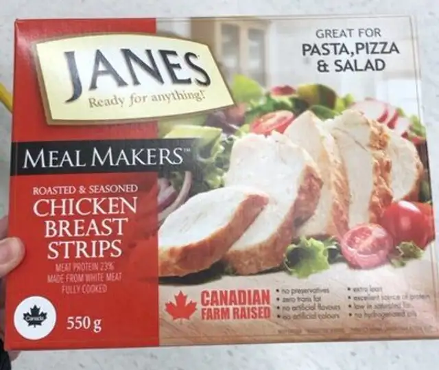 Roasted and seasoned chicken breast strips