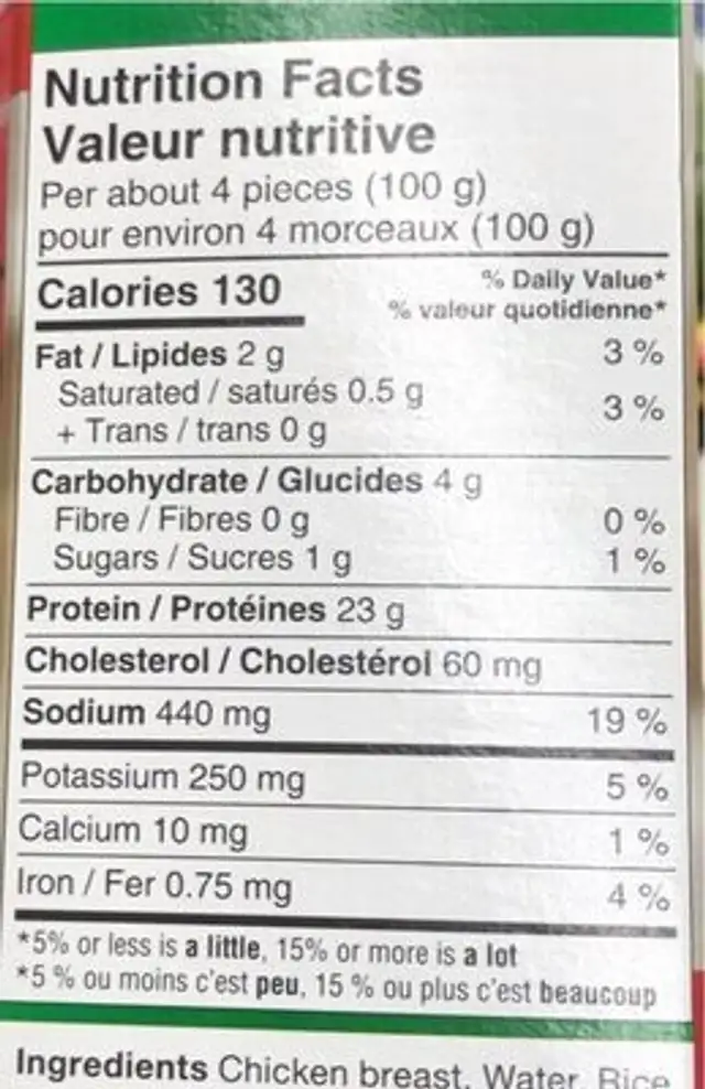 Roasted and seasoned chicken breast strips nutrition facts table