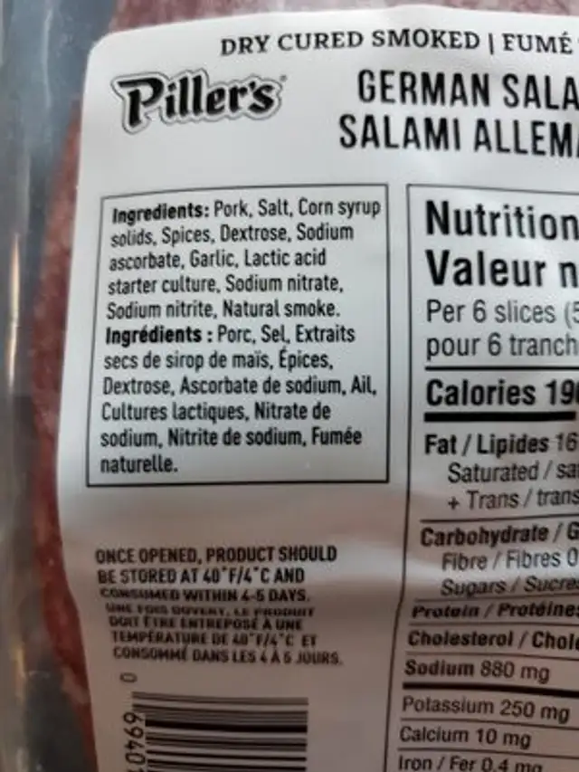 German salami ingredients label