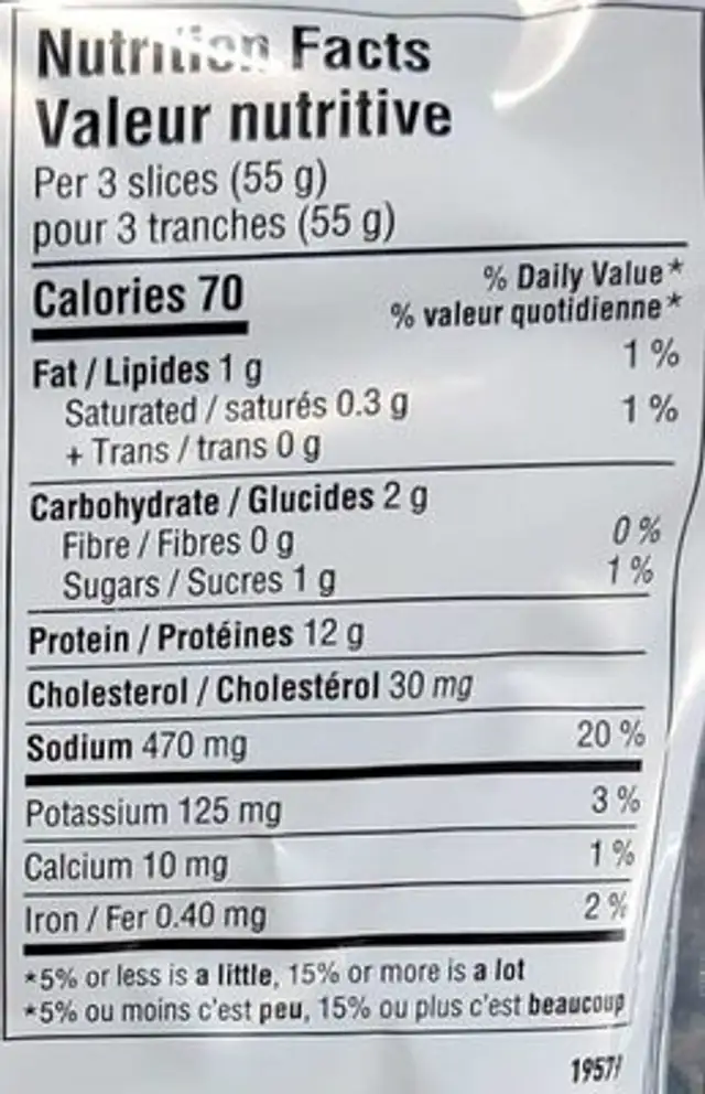Poitrine de Poulet nutrition facts table