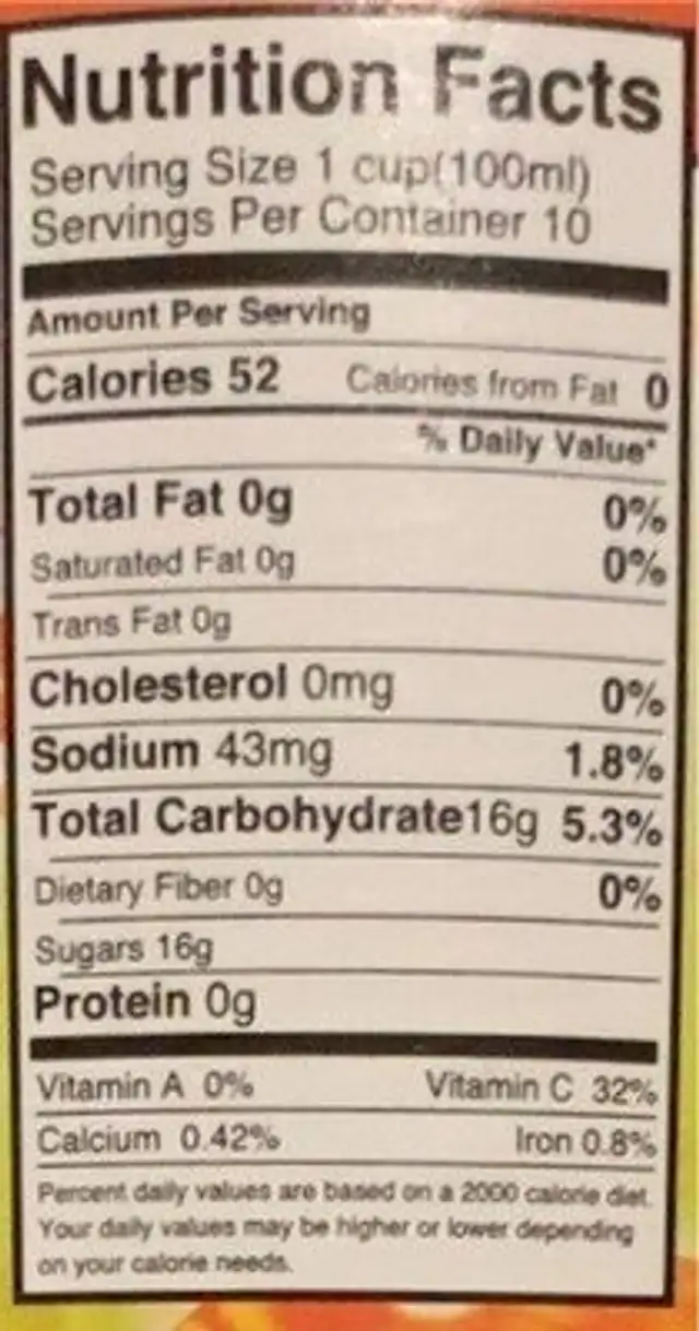 Mango Nectar Nectar de Mangue nutrition facts table