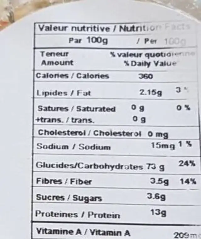 Mélange à soupe nutrition facts table