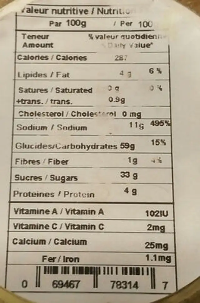 Chicken Soup Base nutrition facts table