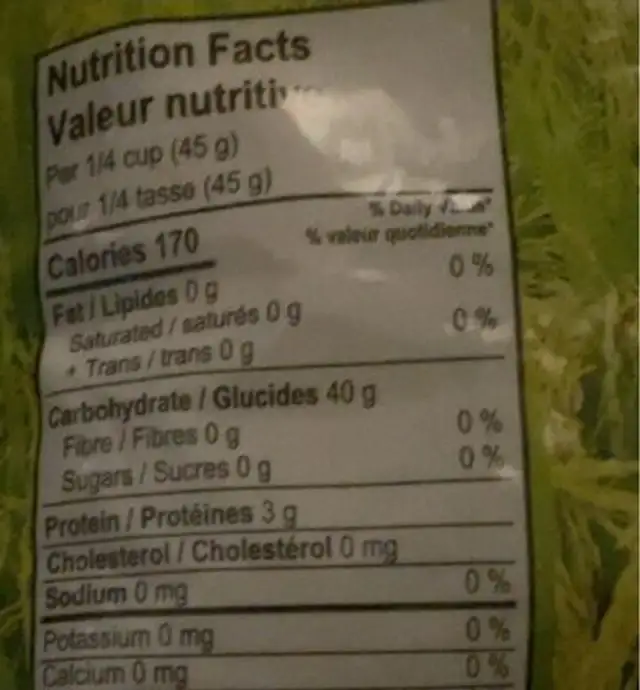 Premium Jasmine Rice nutrition facts table