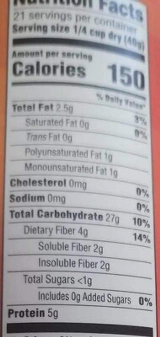 Northern Gold Steel Cut Oats nutrition facts table