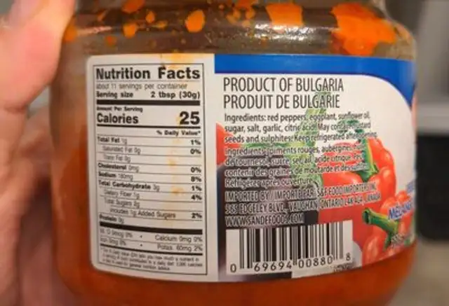 Ajvar nutrition facts table
