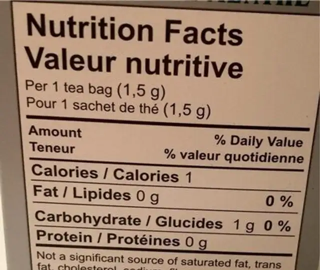 Herbal Tea nutrition facts table