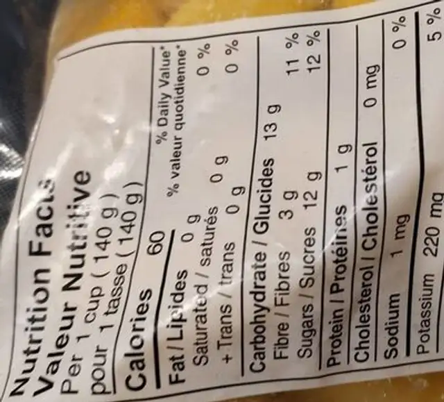 Mantab nutrition facts table