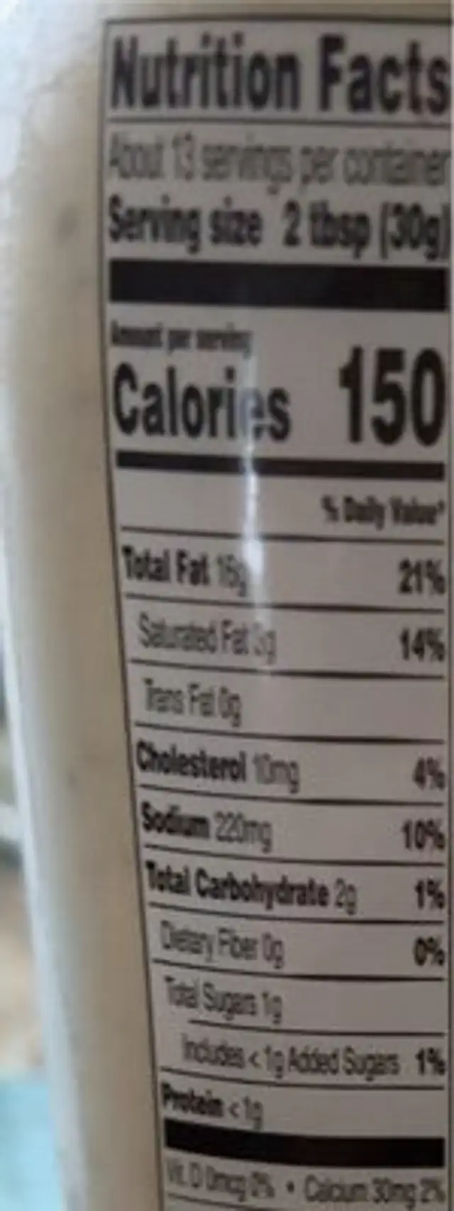 Asiago peppercorn dressing nutrition facts table