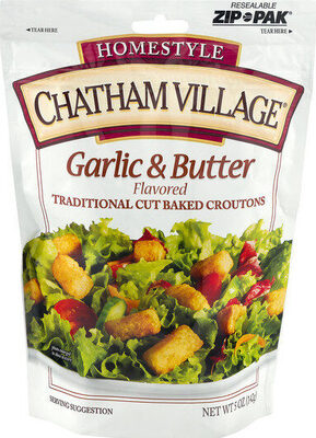 Marzetti baked croutons garlic & butter front packaging