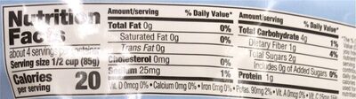 Florets Cauliflower nutrition facts table