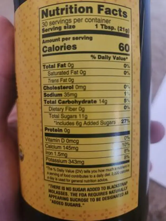 Organic Blackstrap Molasses nutrition facts table